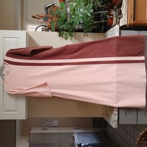 Vintage Racer Stripe 60's Vanity Fair Pink & Brown Velour Long Robe w Po…